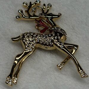 St. John Gold and Red Reindeer Brooch
